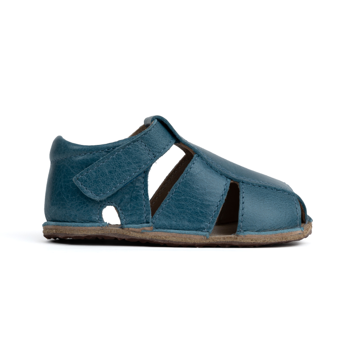 Sandale Barefoot Copii, primii pasi, piele naturala, talpa flexibila de cauciuc, Melvelo, Roman - Petrol [4]