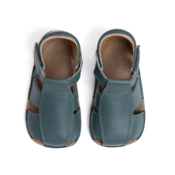 Papucei Barefoot Copii, primii pasi, piele naturala, talpa flexibila de cauciuc, Melvelo - Ivory / Dark Oak / Hipo [2]