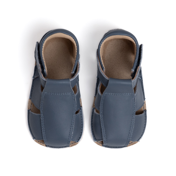 Sandale Barefoot Copii, primii pasi, piele naturala, talpa flexibila de cauciuc, Melvelo, Roman - Steel Blue [2]
