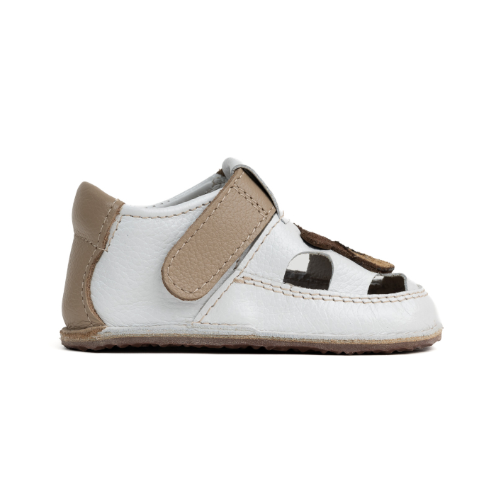 Sandale Barefoot Copii, primii pasi, piele naturala, talpa flexibila de cauciuc, Melvelo - White / Brown Bear [4]