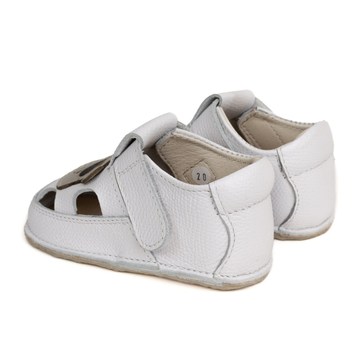 Sandale Barefoot Copii, primii pasi, piele naturala, talpa flexibila de cauciuc, Melvelo - White / Gray Bear [4]