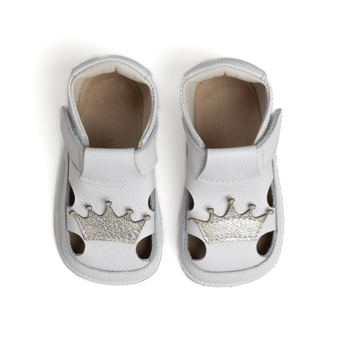Sandale Barefoot Copii, primii pasi, piele naturala, talpa flexibila de cauciuc, Melvelo - White / Queen [2]