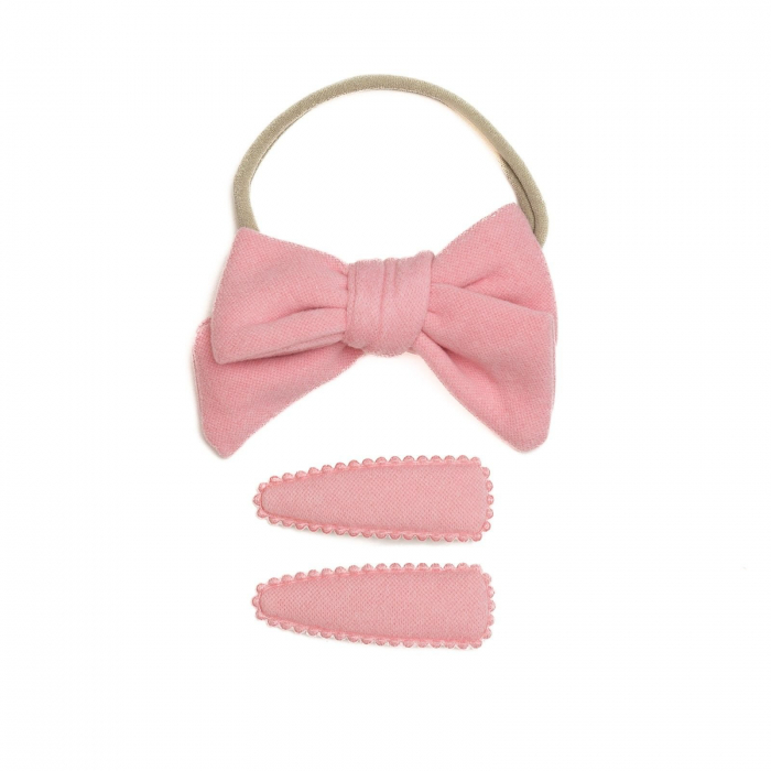Set 2 agrafe de par si 1 bentita cu funda, bebe, casmir, Melvelo - Baby Pink [2]