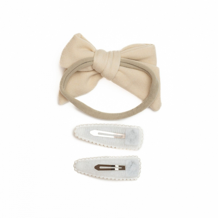 Set 2 agrafe de par si 1 bentita cu funda, bebe, casmir, Melvelo - Beige [3]