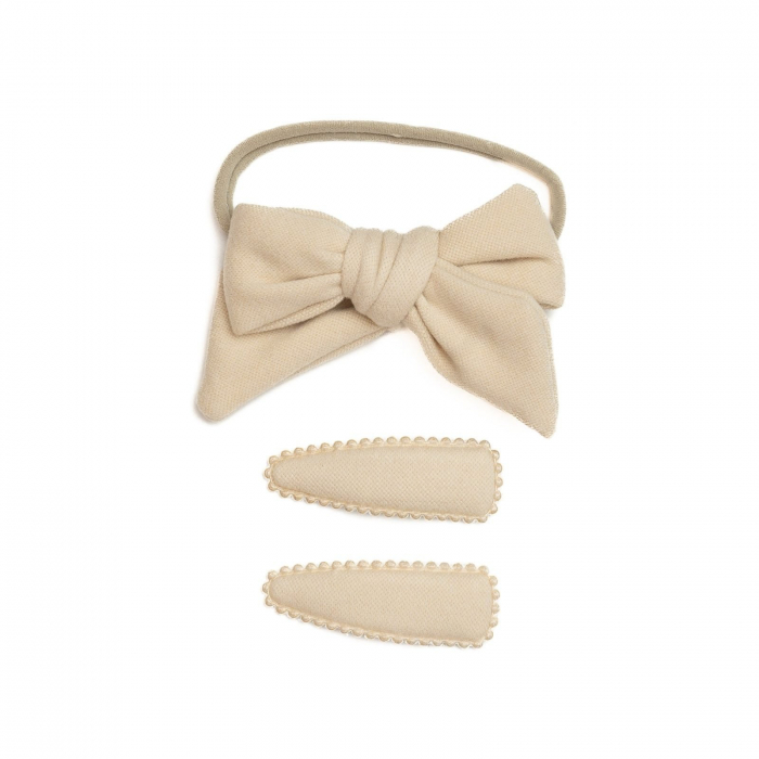 Set 2 agrafe de par si 1 bentita cu funda, bebe, casmir, Melvelo - Beige [2]