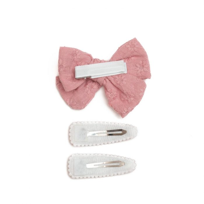 Set 2 agrafe si 1 clama de par cu funda, fetite, cotton, Melvelo - Baby Pink [3]