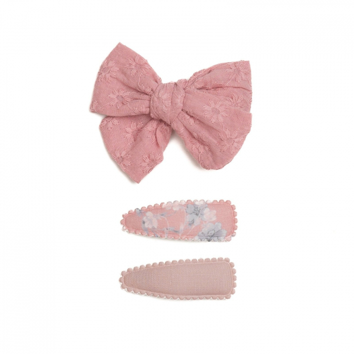 Set 2 agrafe si 1 clama de par cu funda, fetite, cotton, Melvelo - Baby Pink [2]