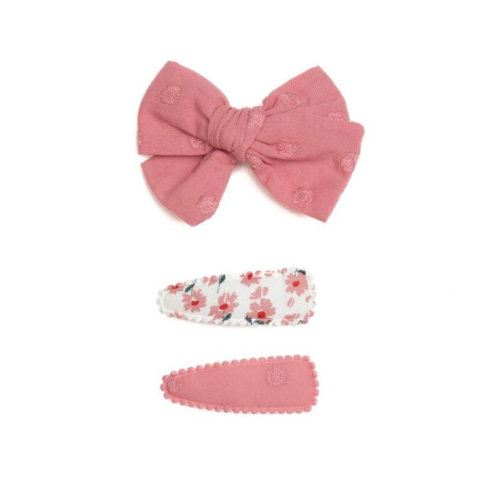 Set 2 agrafe si 1 clama de par cu funda, fetite, cotton, Melvelo - Blush [3]