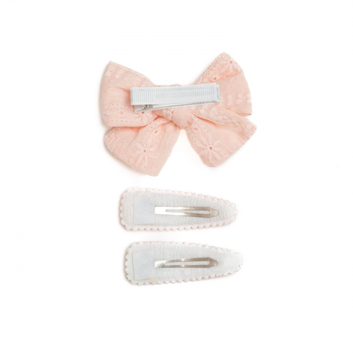 Set 2 agrafe si 1 clama de par cu funda, fetite, cotton, Melvelo - Flower Pink Cream [3]