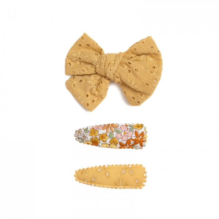 Set 2 agrafe si 1 clama de par cu funda, fetite, cotton, Melvelo - Honey Bee [2]