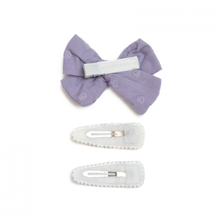 Set 2 agrafe si 1 clama de par cu funda, fetite, cotton, Melvelo - Lavender [3]