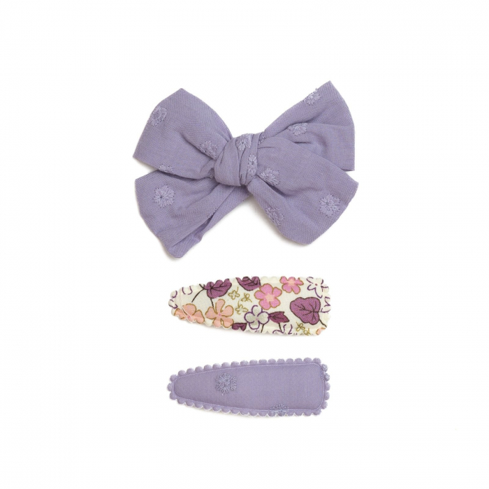 Set 2 agrafe si 1 clama de par cu funda, fetite, cotton, Melvelo - Lavender [2]