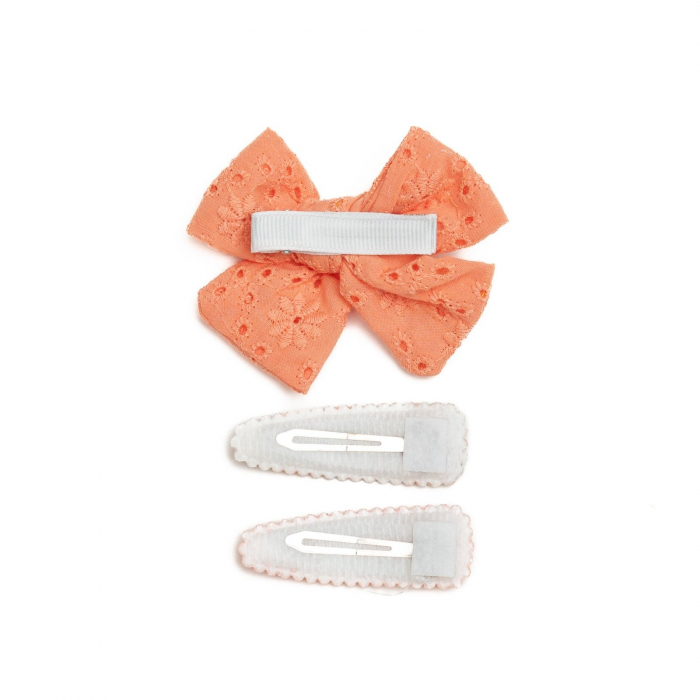 Set 2 agrafe si 1 clama de par cu funda, fetite, cotton, Melvelo - Orange [3]