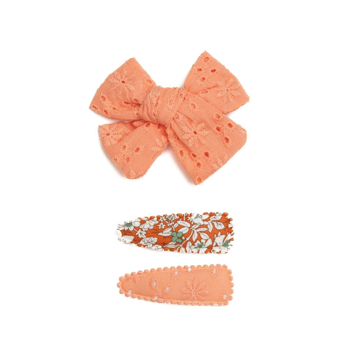 Set 2 agrafe si 1 clama de par cu funda, fetite, cotton, Melvelo - Orange [2]