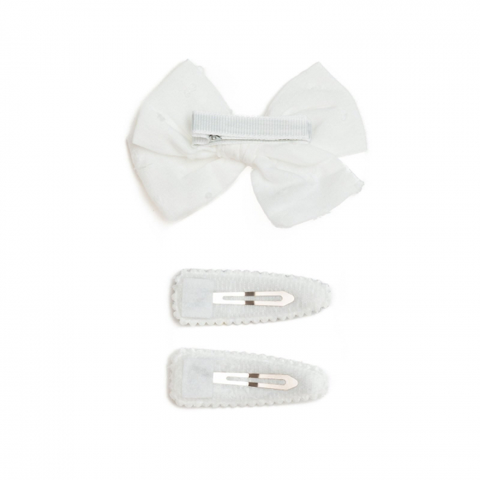 Set 2 agrafe si 1 clama de par cu funda, fetite, cotton, Melvelo - White [3]