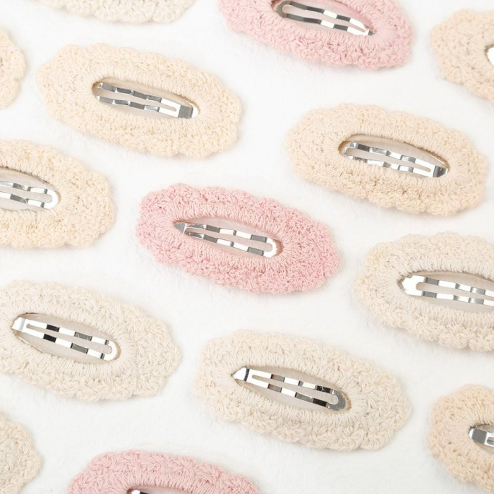 Set 3 agrafe crosetate handmade, pentru par, bebe, Melvelo - Cream / Pink / White [5]