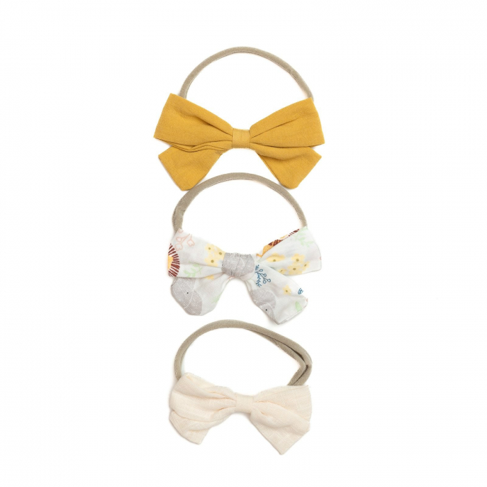 Set 3 bentite pentru bebe, cu funda, Melvelo - Mustard / Cream / White [2]