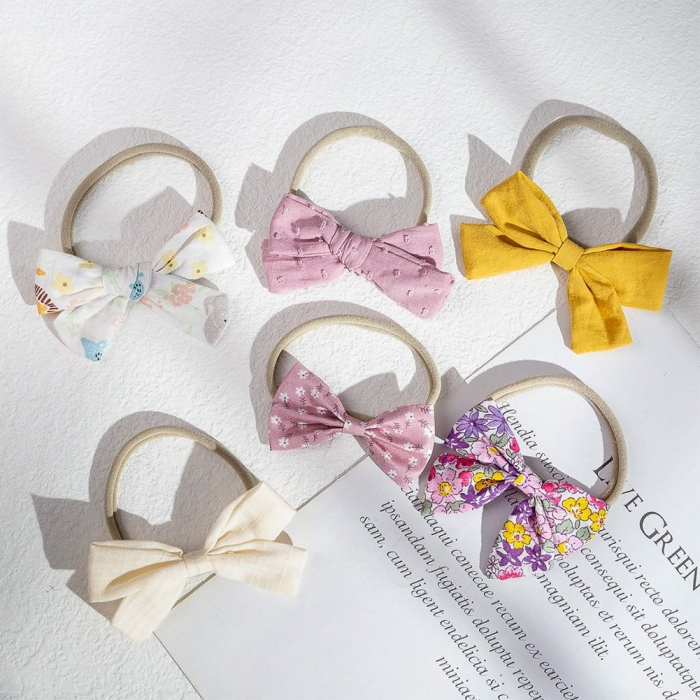 Set 3 bentite pentru bebe, cu funda, Melvelo - Mustard / Cream / White [4]