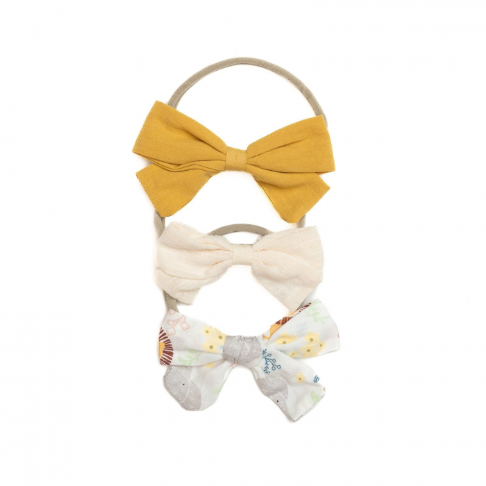 Set 3 bentite pentru bebe, cu funda, Melvelo - Mustard / Cream / White [3]