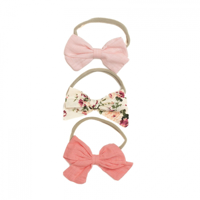 Set 3 bentite pentru bebe, cu funda, Melvelo - Pink / Cream / Orange [2]