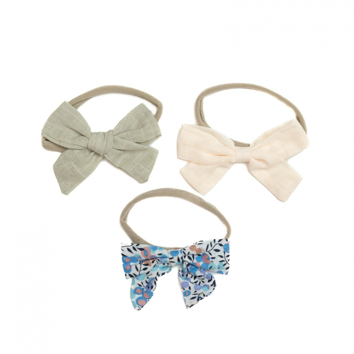 Set 3 bentite pentru bebe, cu funda, Melvelo - Sage / Cream / Blue [2]