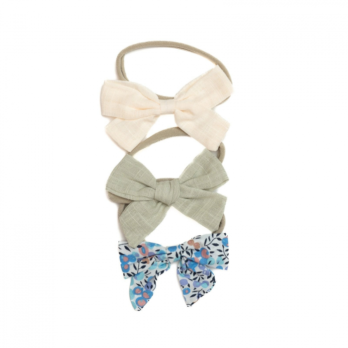 Set 3 bentite pentru bebe, cu funda, Melvelo - Sage / Cream / Blue [3]