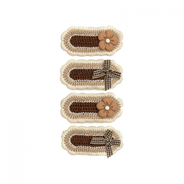 Set 4 agrafe handmade, pentru par cu funda si flori, bebe, Melvelo - Caramel [2]