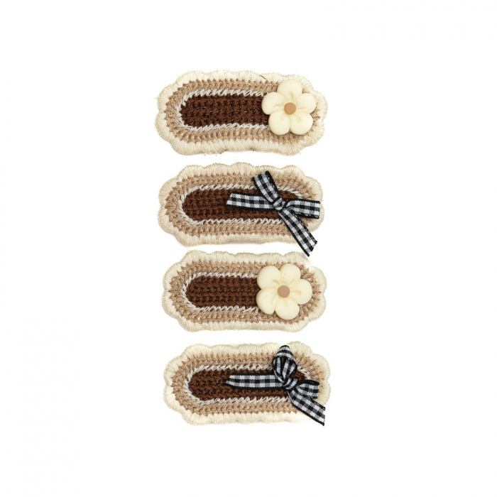 Set 4 agrafe handmade, pentru par cu funda si flori, bebe, Melvelo - Cream [2]