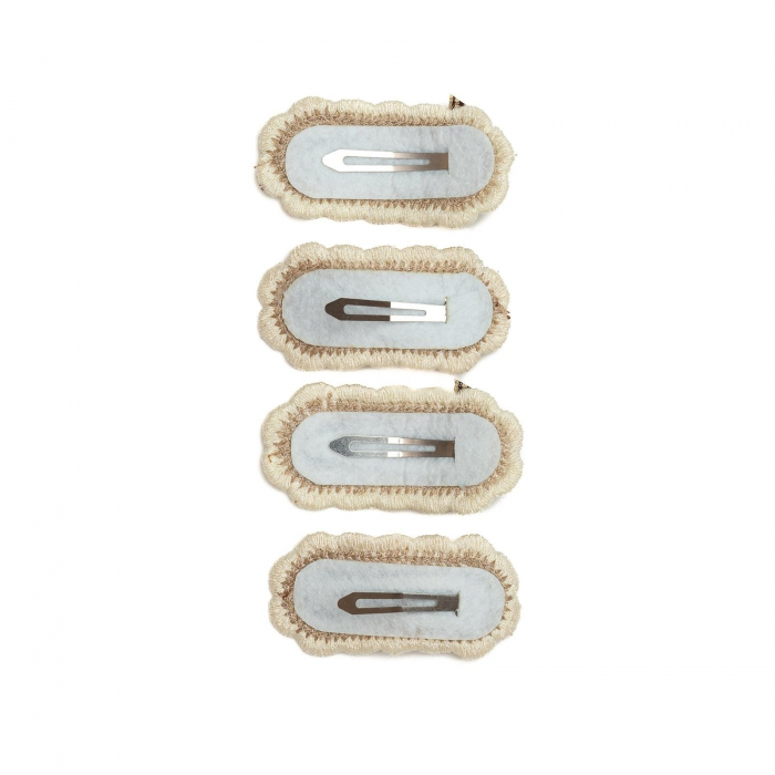 Set 4 agrafe handmade, pentru par cu funda si flori, bebe, Melvelo - Cream [3]