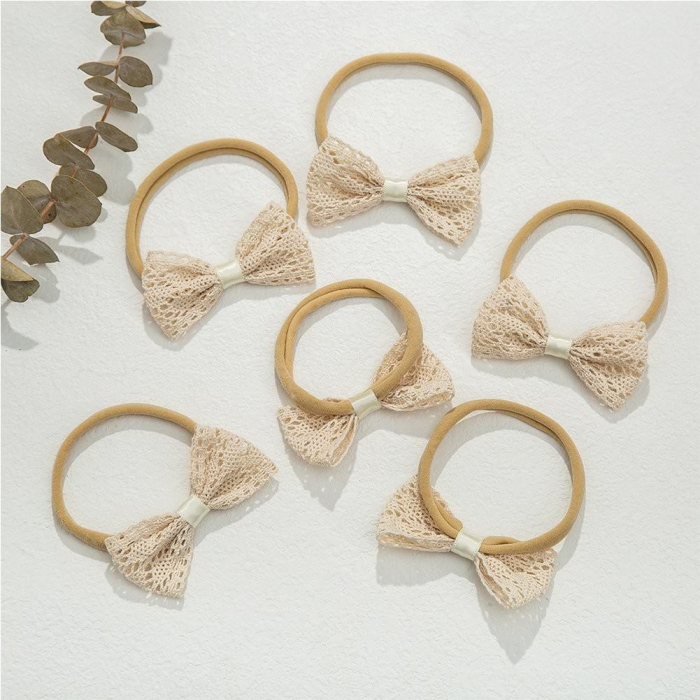 Set 4 bentite pentru bebe, cu funda, Melvelo - Cream [4]