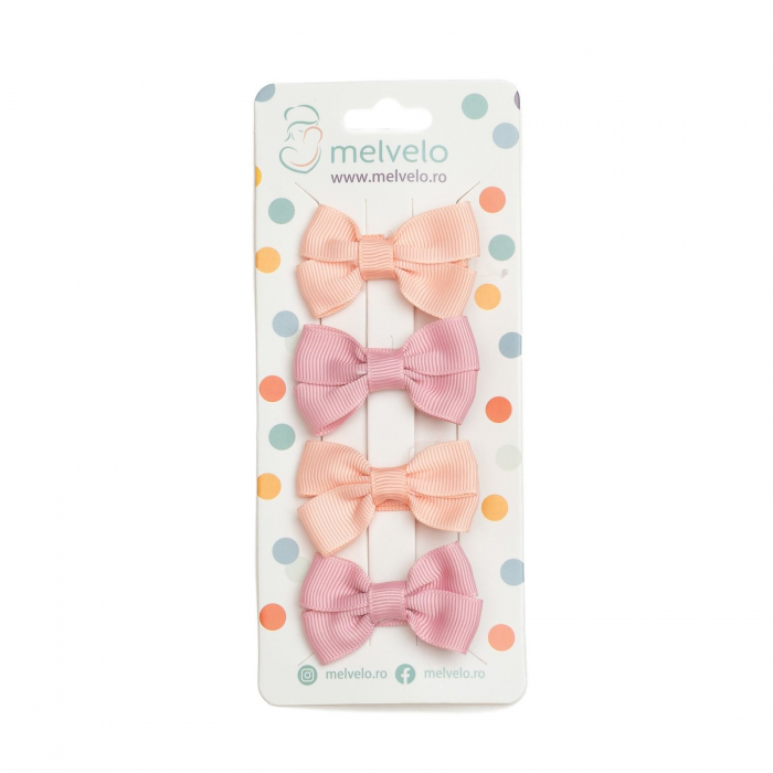 Set 4 clame cu funda pentru fetite, bicolor, Melvelo - Peach / Baby Pink [2]