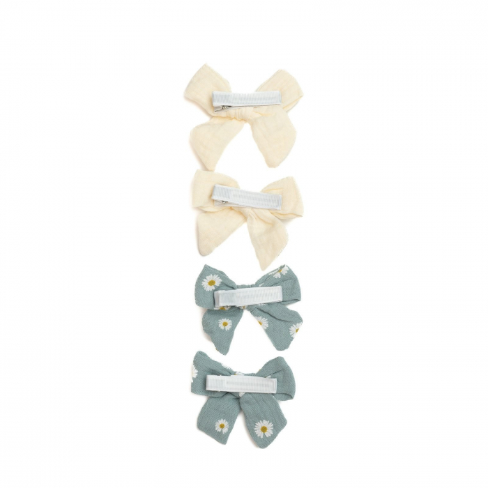 Set 4 clame cu funda pentru par, fetite, bumbac, Melvelo - Cream / Island Sea [2]