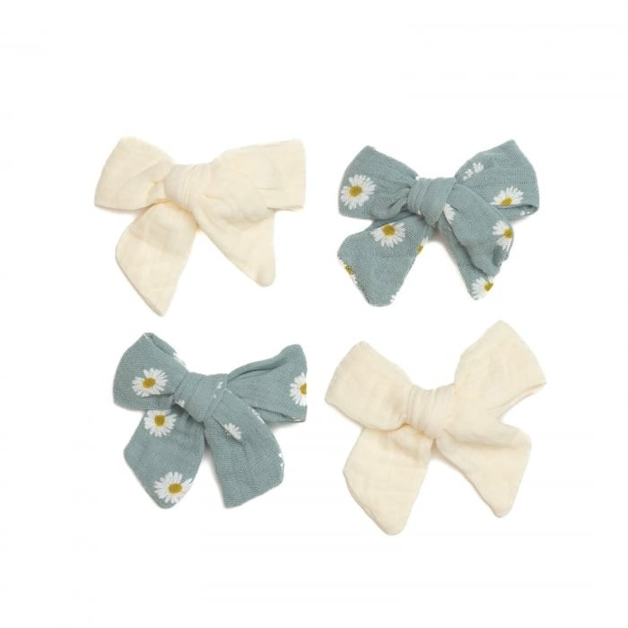Set 4 clame cu funda pentru par, fetite, bumbac, Melvelo - Cream / Island Sea [3]