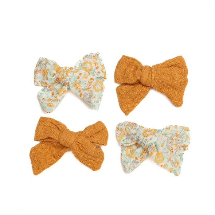 Set 4 clame cu funda pentru par, fetite, bumbac, Melvelo - Honey Bee / Pistachio [2]