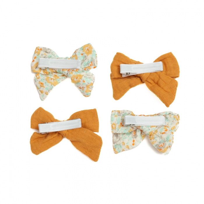 Set 4 clame cu funda pentru par, fetite, bumbac, Melvelo - Honey Bee / Pistachio [3]
