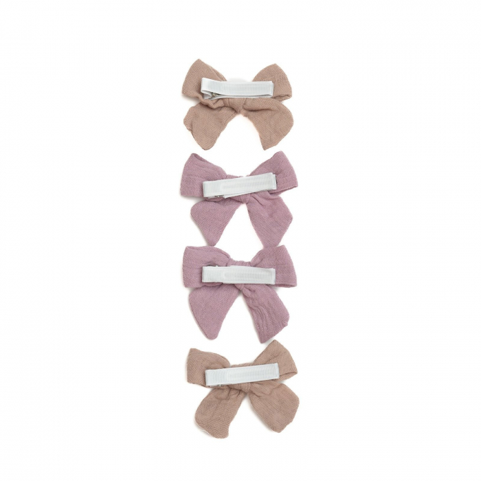 Set 4 clame cu funda pentru par, fetite, bumbac, Melvelo - Lavender / Earth [2]