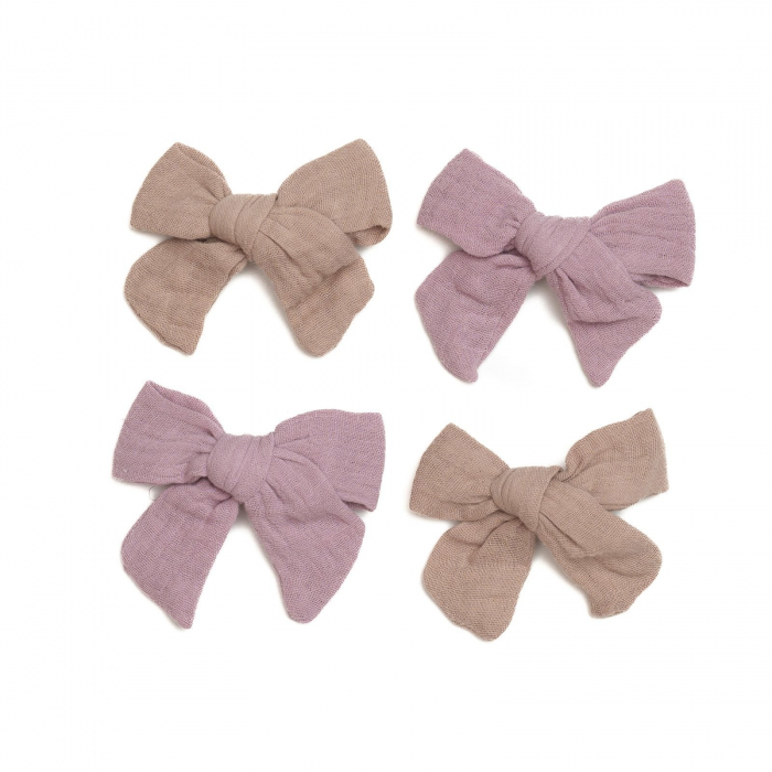 Set 4 clame cu funda pentru par, fetite, bumbac, Melvelo - Lavender / Earth [3]