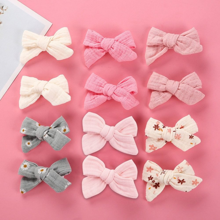 Set 4 clame cu funda pentru par, fetite, bumbac, Melvelo - Papaya / Pink Flower [4]