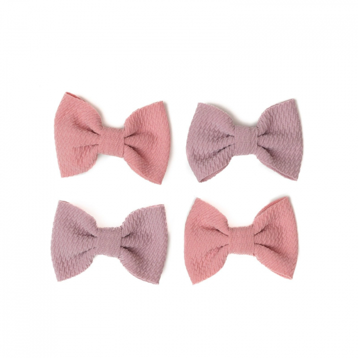 Set 4 clame, tip papion pentru par, fetite, bumbac, Melvelo - Blossom / Heather [2]