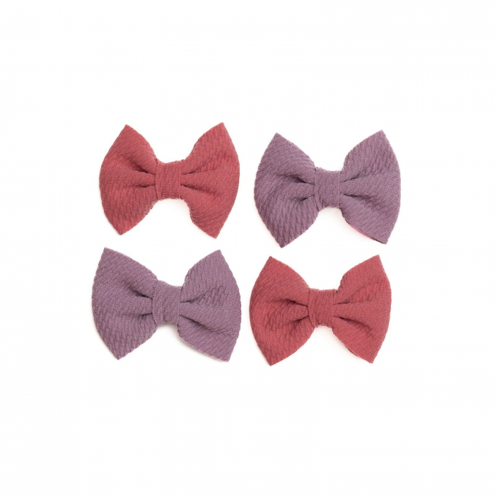 Set 4 clame, tip papion pentru par, fetite, bumbac, Melvelo - Lavender / Scarlet [2]