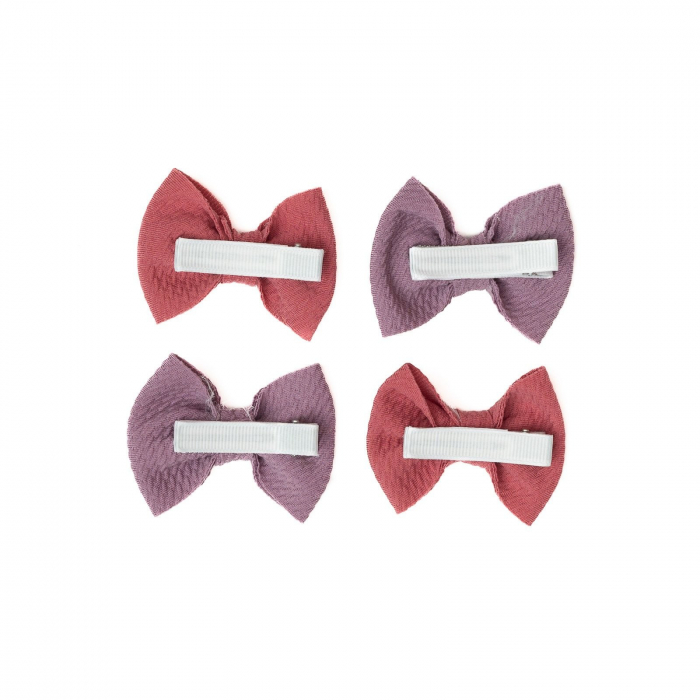 Set 4 clame, tip papion pentru par, fetite, bumbac, Melvelo - Lavender / Scarlet [3]