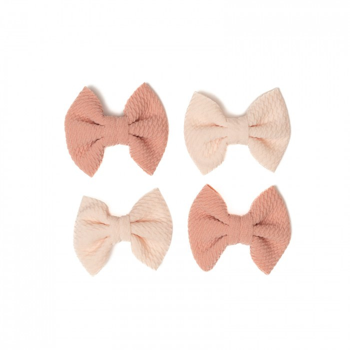 Set 4 clame, tip papion pentru par, fetite, bumbac, Melvelo - Pink Cream / Blush [2]