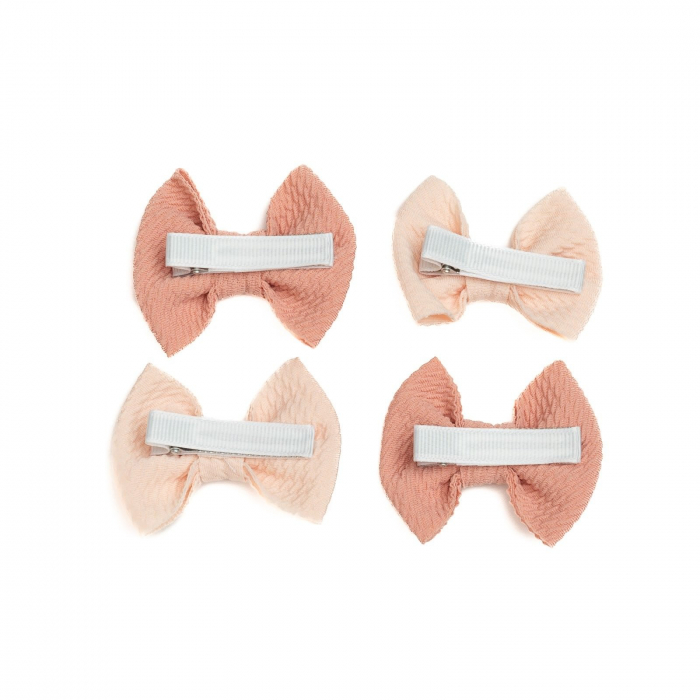Set 4 clame, tip papion pentru par, fetite, bumbac, Melvelo - Pink Cream / Blush [3]