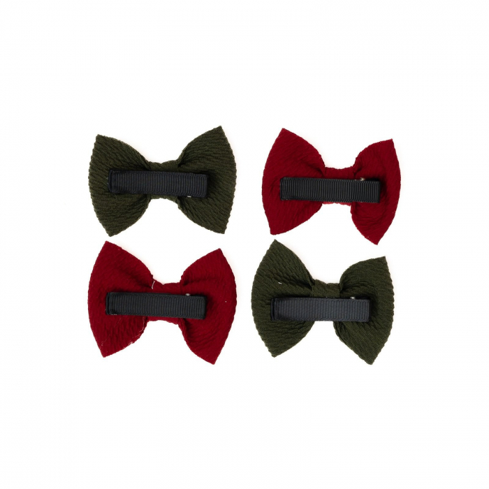 Set 4 clame, tip papion pentru par, fetite, bumbac, Melvelo - Ruby / Hunter Green [3]