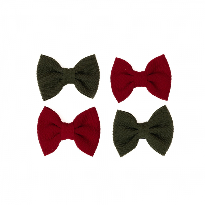 Set 4 clame, tip papion pentru par, fetite, bumbac, Melvelo - Ruby / Hunter Green [2]