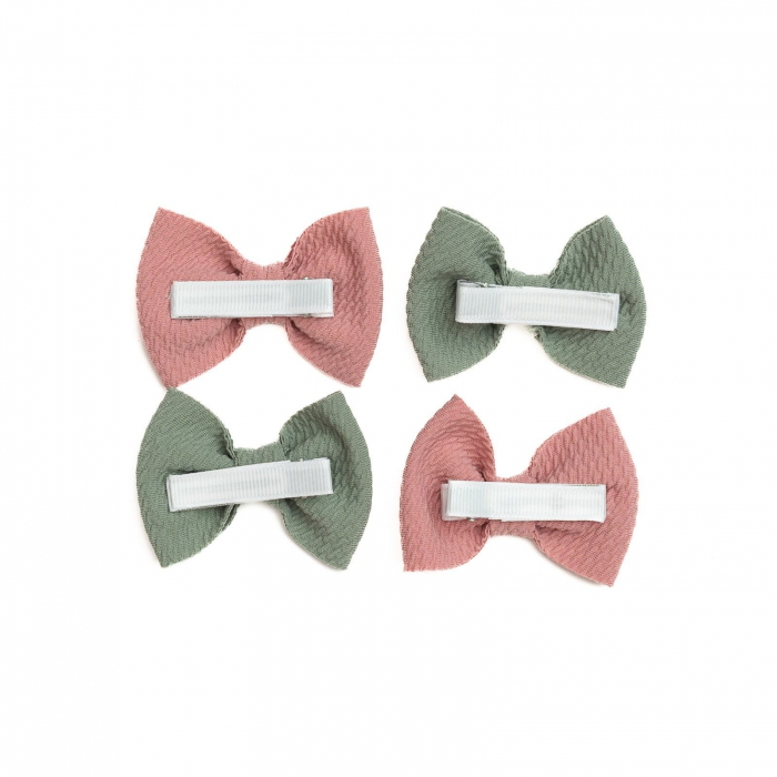 Set 4 clame, tip papion pentru par, fetite, bumbac, Melvelo - Sage / Dusty Rose [3]
