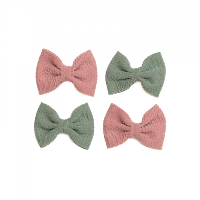 Set 4 clame, tip papion pentru par, fetite, bumbac, Melvelo - Sage / Dusty Rose [2]