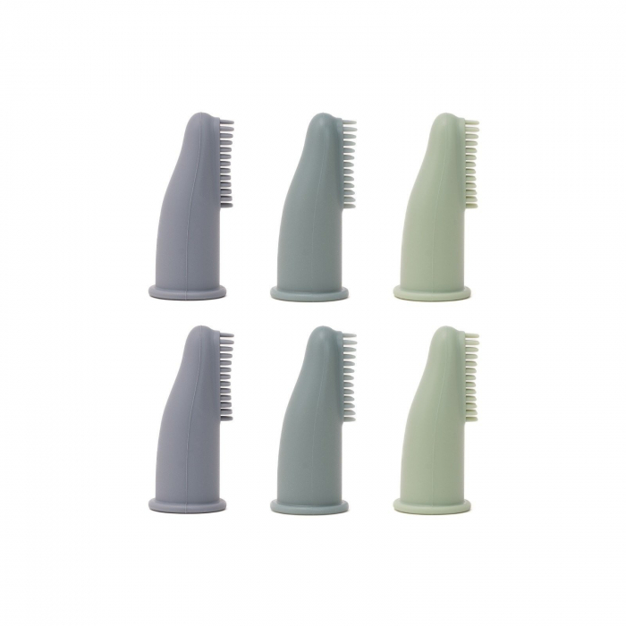 Set 6 periute de dinti si gingii, tip degetar din silicon, in cutie, Melvelo - Cloud / Dark Blue / Sage [2]