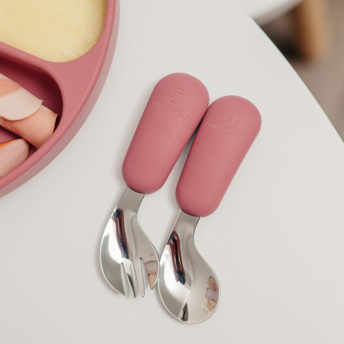 Set hranire bebe, silicon, diversificare, Farfurie plata + Bol pumpkin + Baveta + Lingurita si Furculita + Cana 2 in 1, Melvelo - Woodchuck [7]