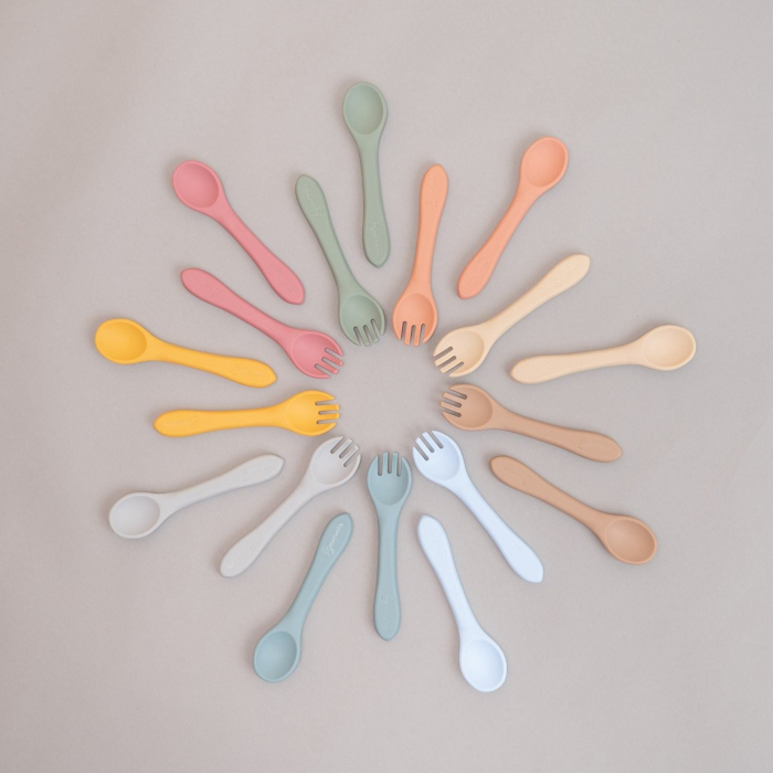 Set tacamuri Furculita + Lingurita din silicon alimentar, Melvelo - Peach [2]